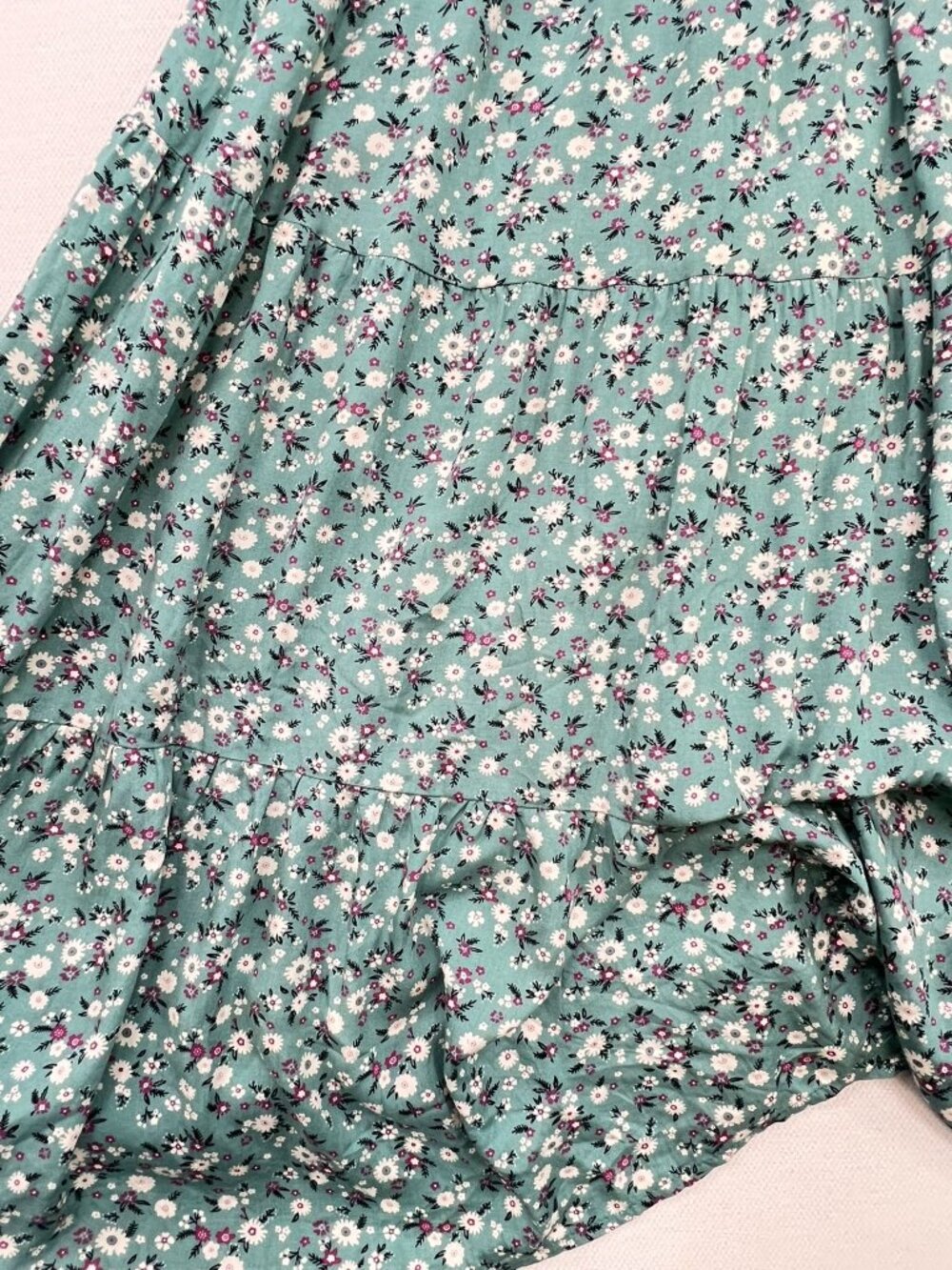 Womens Cottagecore Drawstring Maxi Dress Flutter Sleeve 18-20 Green Blue Floral - Picture 10 of 15
